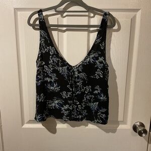 Free People Black Floral Low Back Tank Top